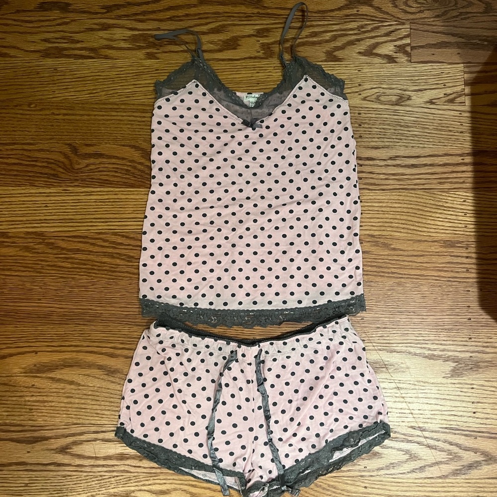 Polka Dot PJ Set in Pink and Gray